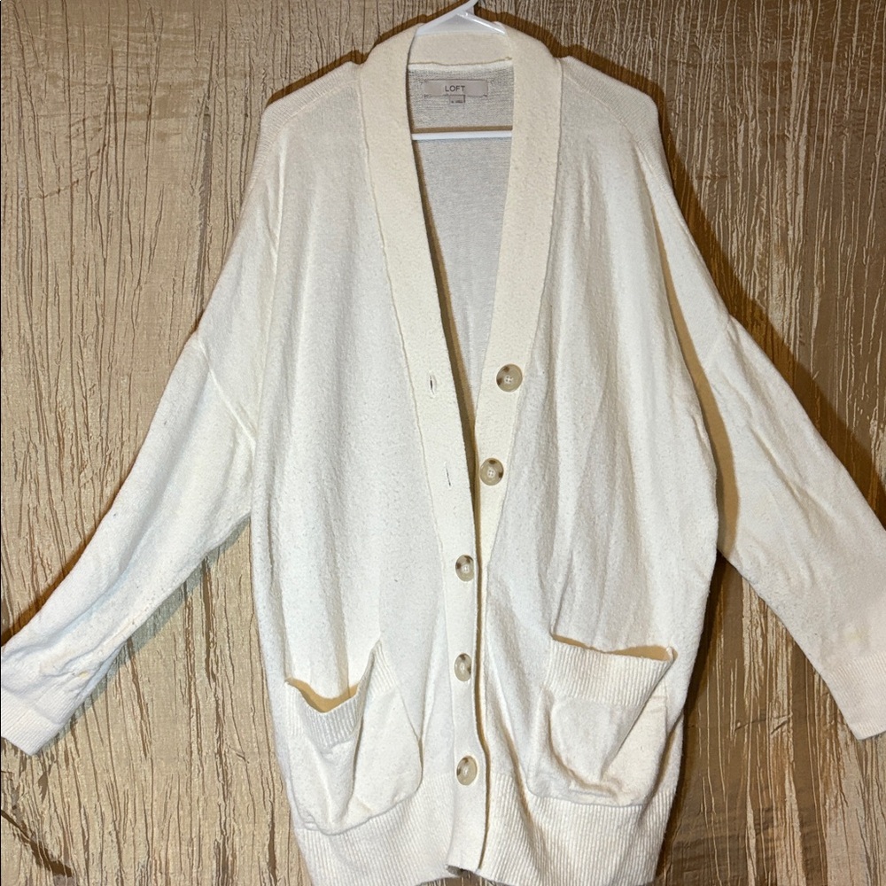 LOFT Ivory Button-Front Cardigan